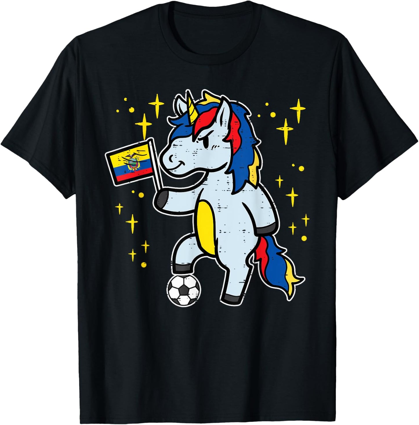 Ecuador Flag Unicorn Football Soccer Fan Women Girls Kids T-Shirt - T-Shirt | Black
