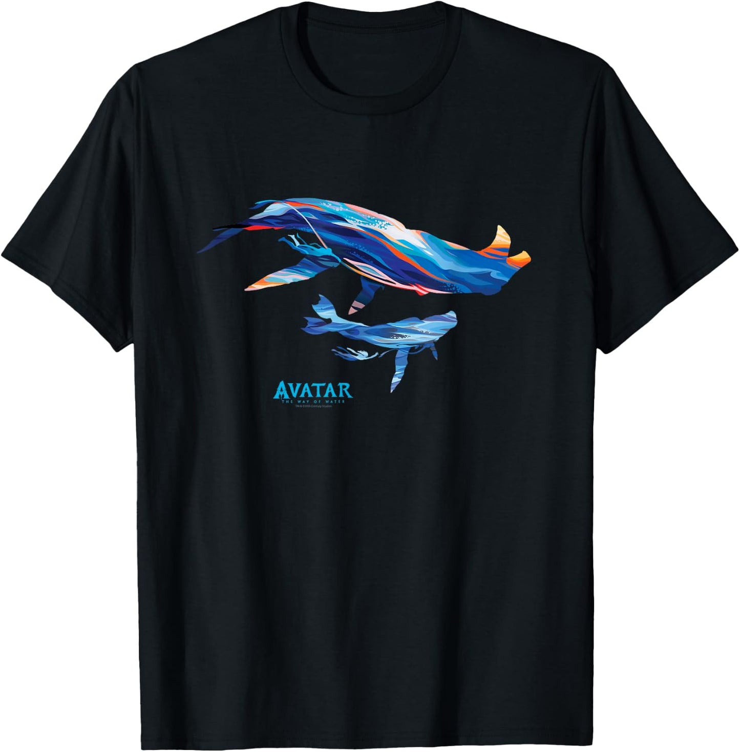 Avatar: The Way of Water Tulkun Mother and Calf Illustrated T-Shirt - T-Shirt | Black