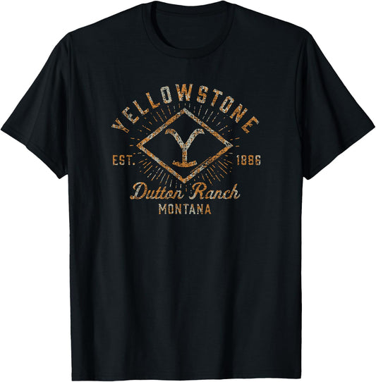 Yellowstone Sunburst Logo Dutton Ranch , black T-Shirt - T-Shirt | Black