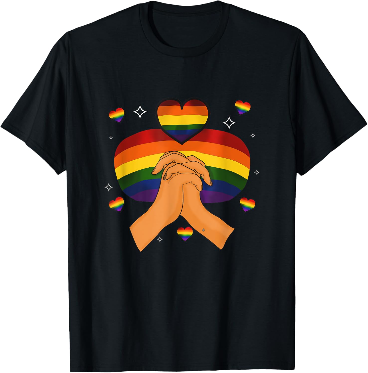 Gay Pride Month LGBTQ LGBT Rainbow Flag Men Holding Hands T-Shirt - T-Shirt | Black