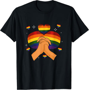 Gay Pride Month LGBTQ LGBT Rainbow Flag Men Holding Hands T-Shirt - T-Shirt | Black