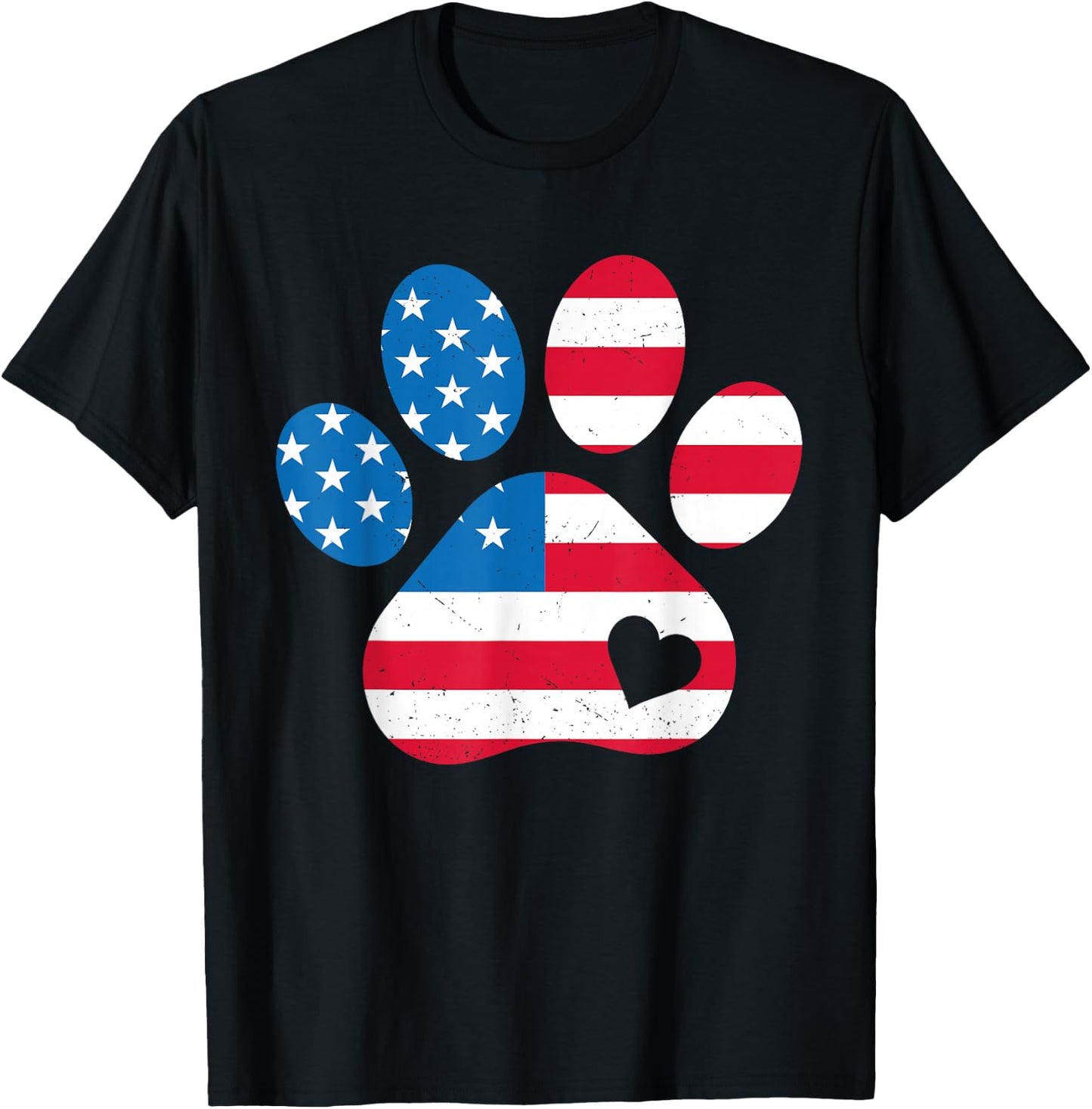 USA Dog Paw Print American 4th of July Puppy Paws Patriotic T-Shirt - T-Shirt | Black