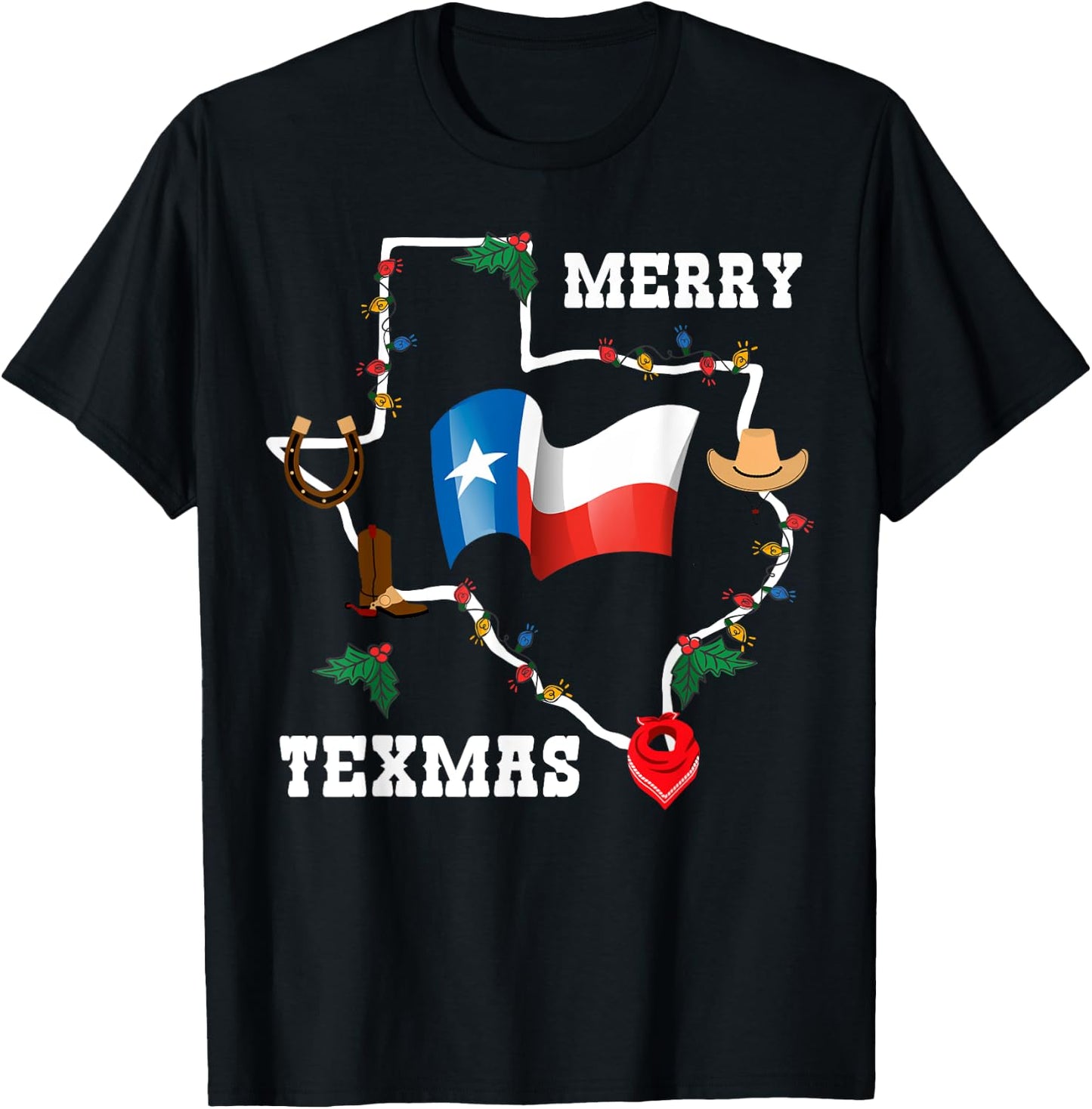 Merry Texmas Texas Flag Christmas Xmas Family Holidays Gift T-Shirt - T-Shirt | Black