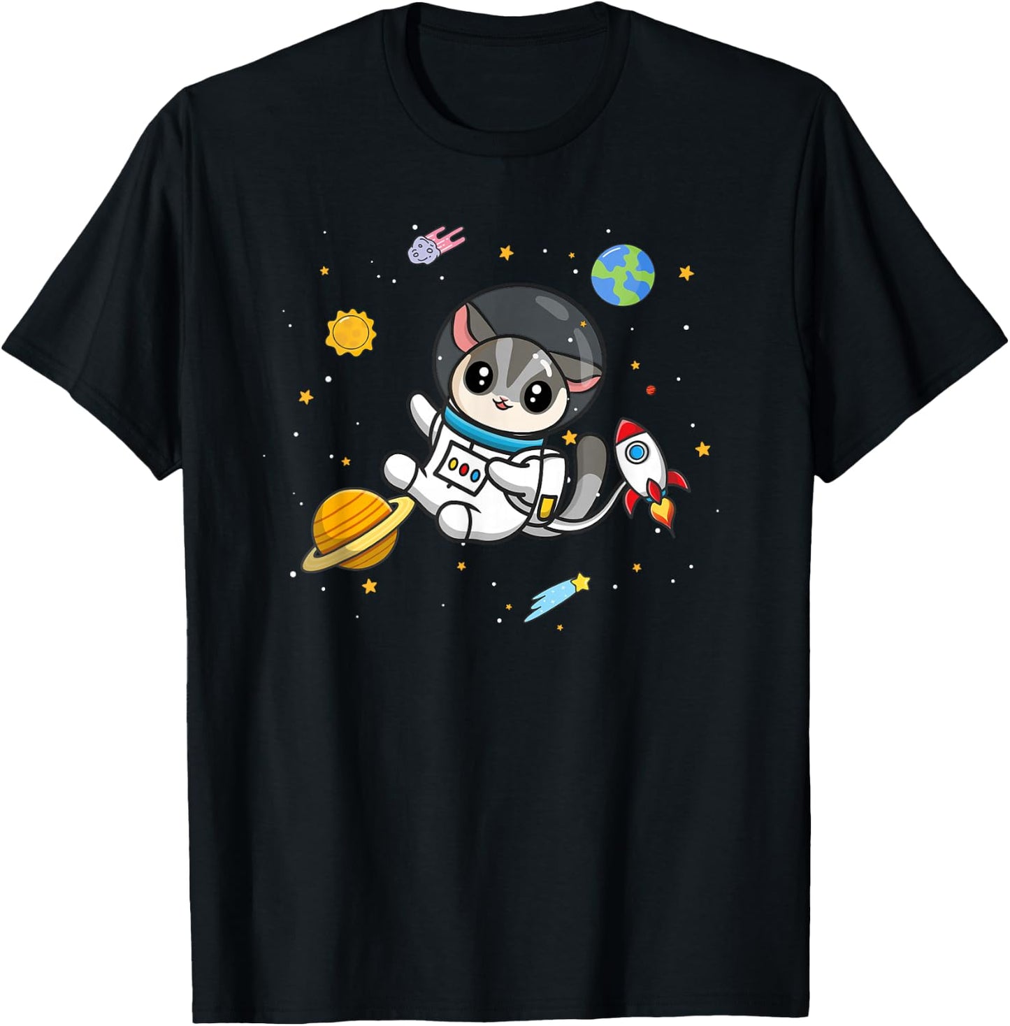 Boys Girls Cute Kawaii Kids Space Pet Sugar Glider Mom Lover T-Shirt - T-Shirt | Black