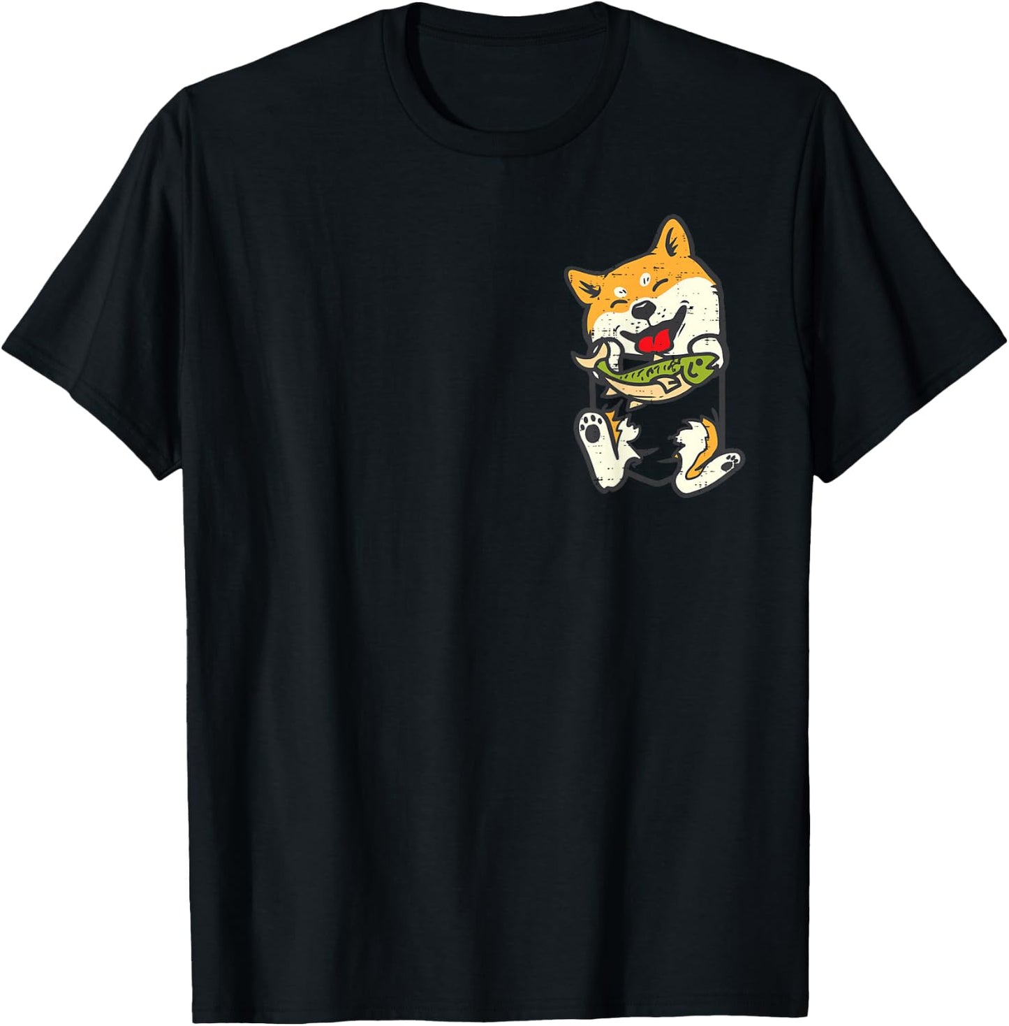 Shiba Inu Dog Fish Pocket Kawaii Fishing Doge Women Men Kids T-Shirt - T-Shirt | Black