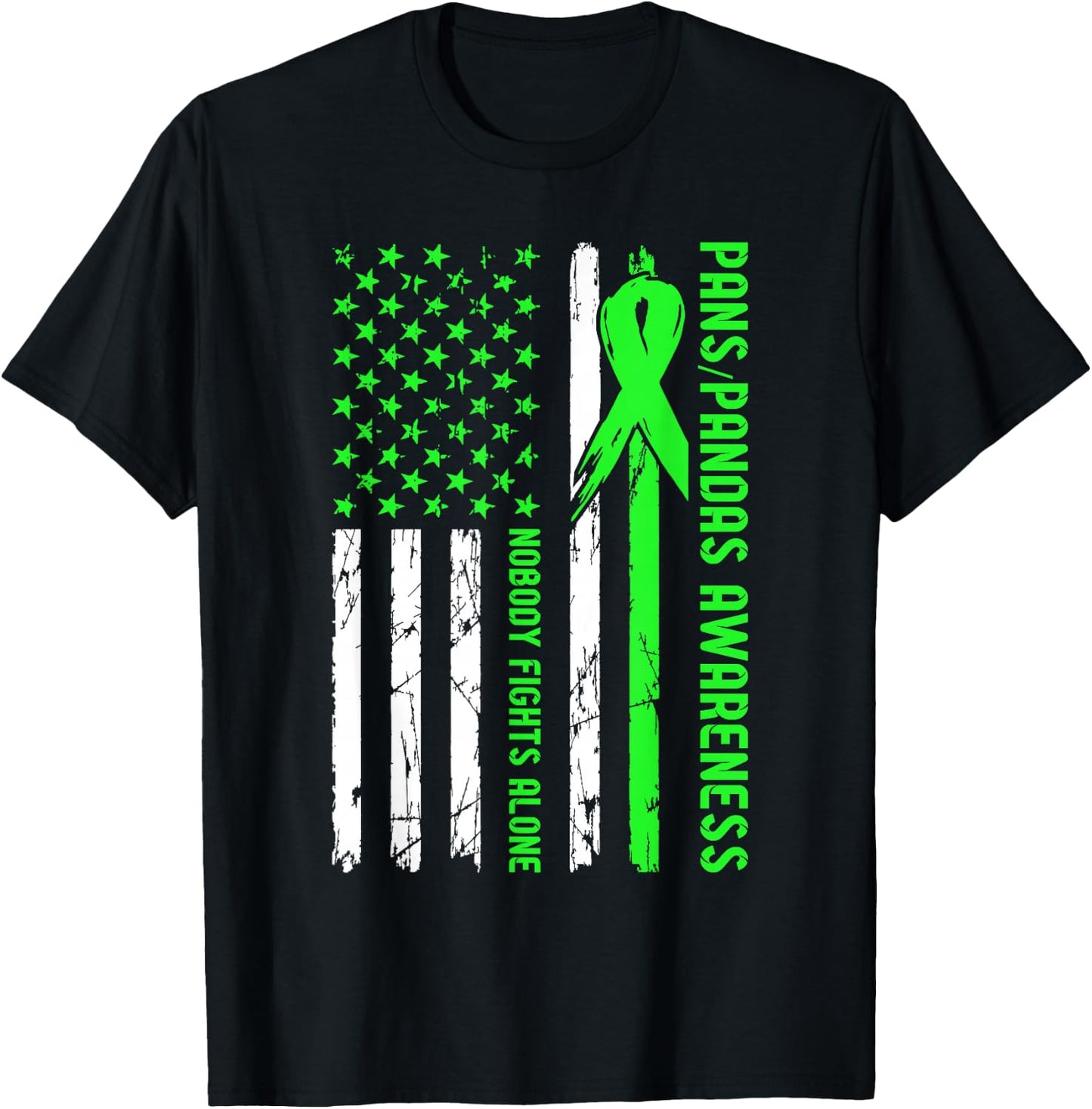 PANS-PANDAS Awareness Flag Nobody Fights Alone T-Shirt - T-Shirt | Black