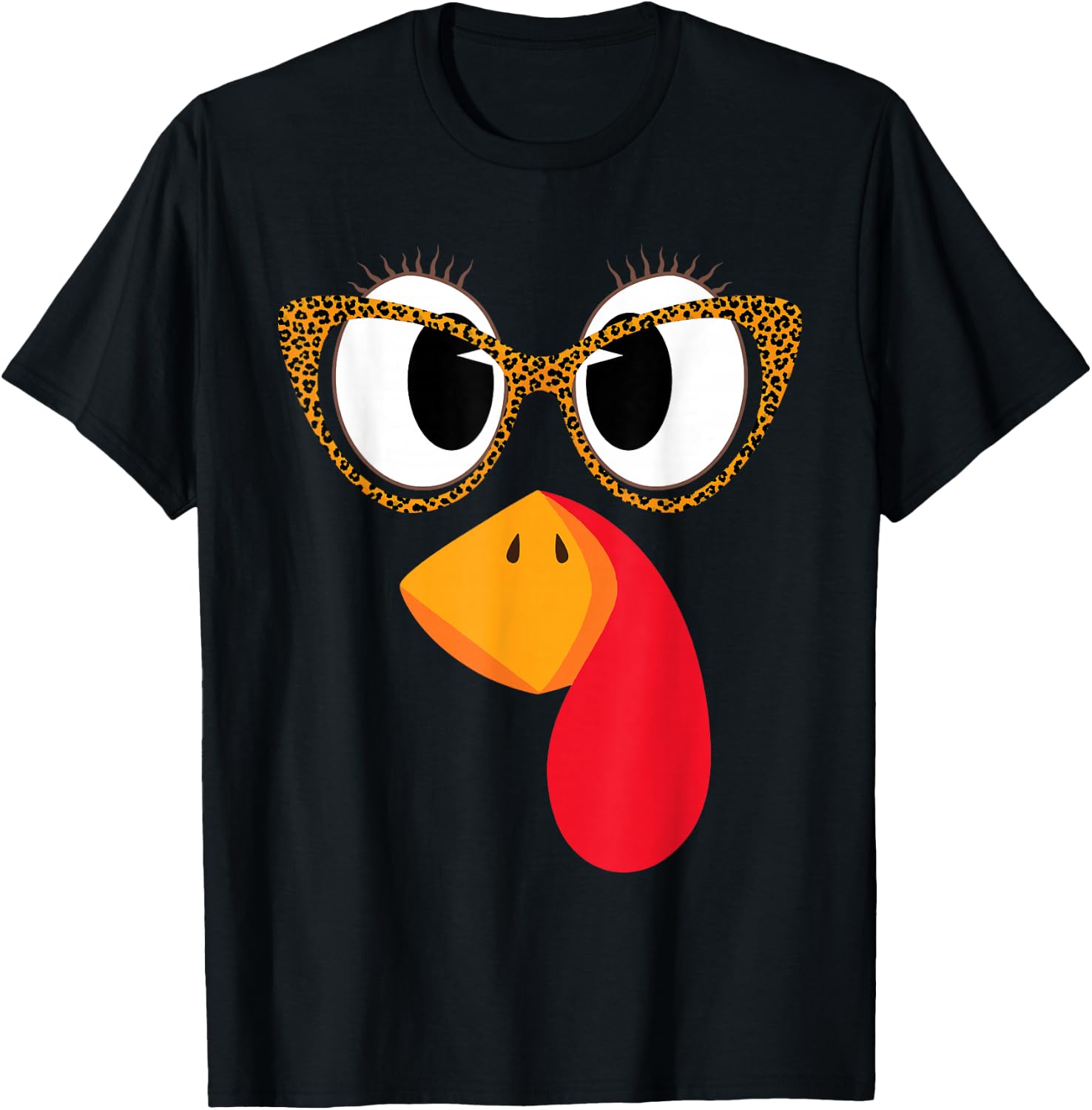 Fun Leopard Glasses Turkey Face - Thanksgiving Women Girl T-Shirt - T-Shirt | Black