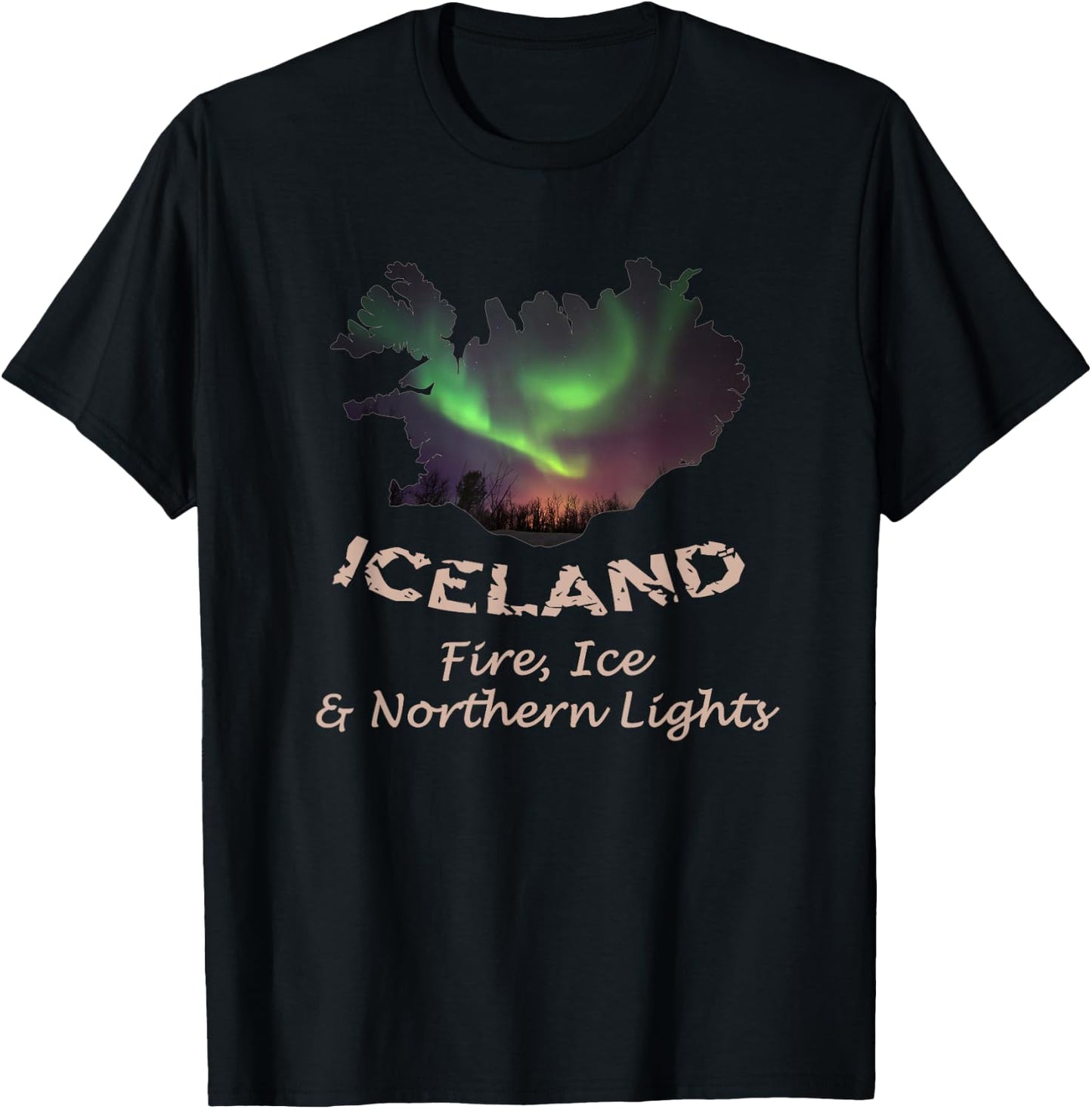Iceland - Fire Ice & Northern Lights Aurora T-Shirt - T-Shirt | Black