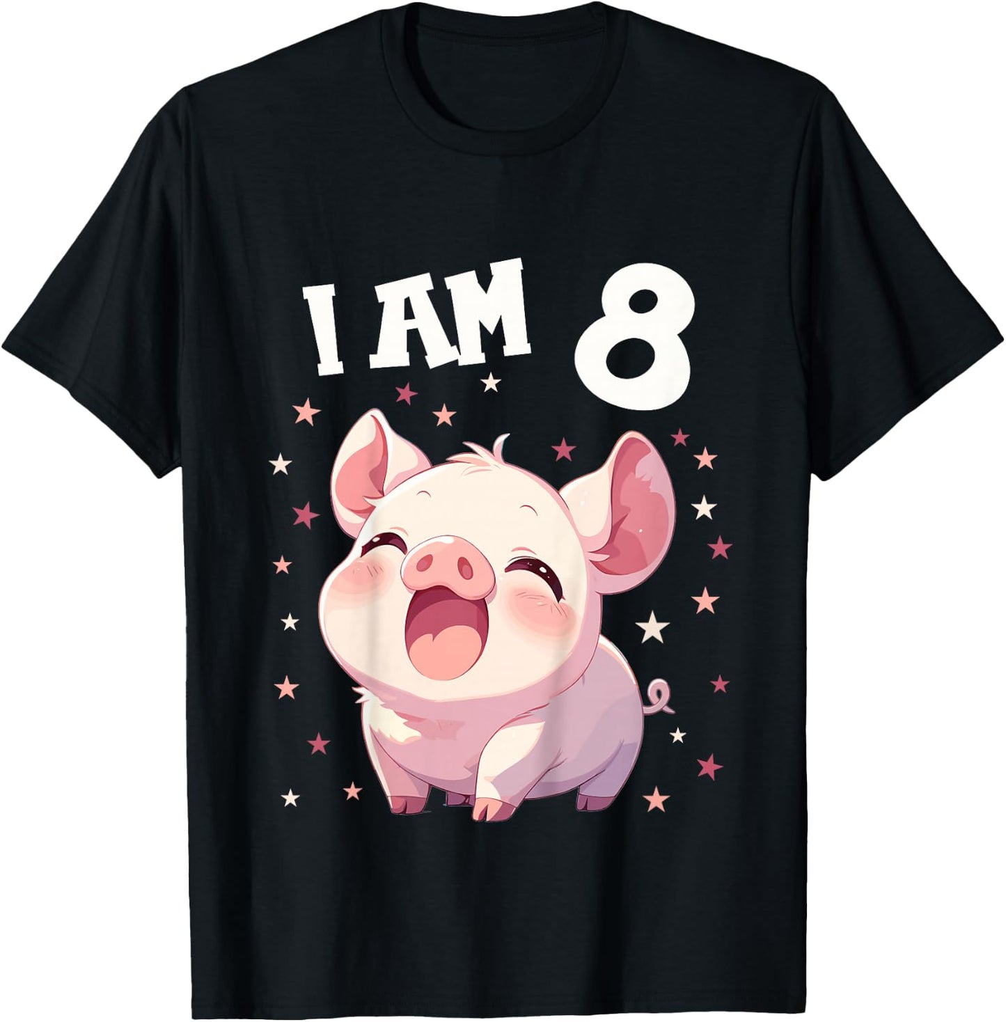 Kids 8 Years old 8 birthday Pigs Boy Girl Pig T-Shirt - T-Shirt | Black