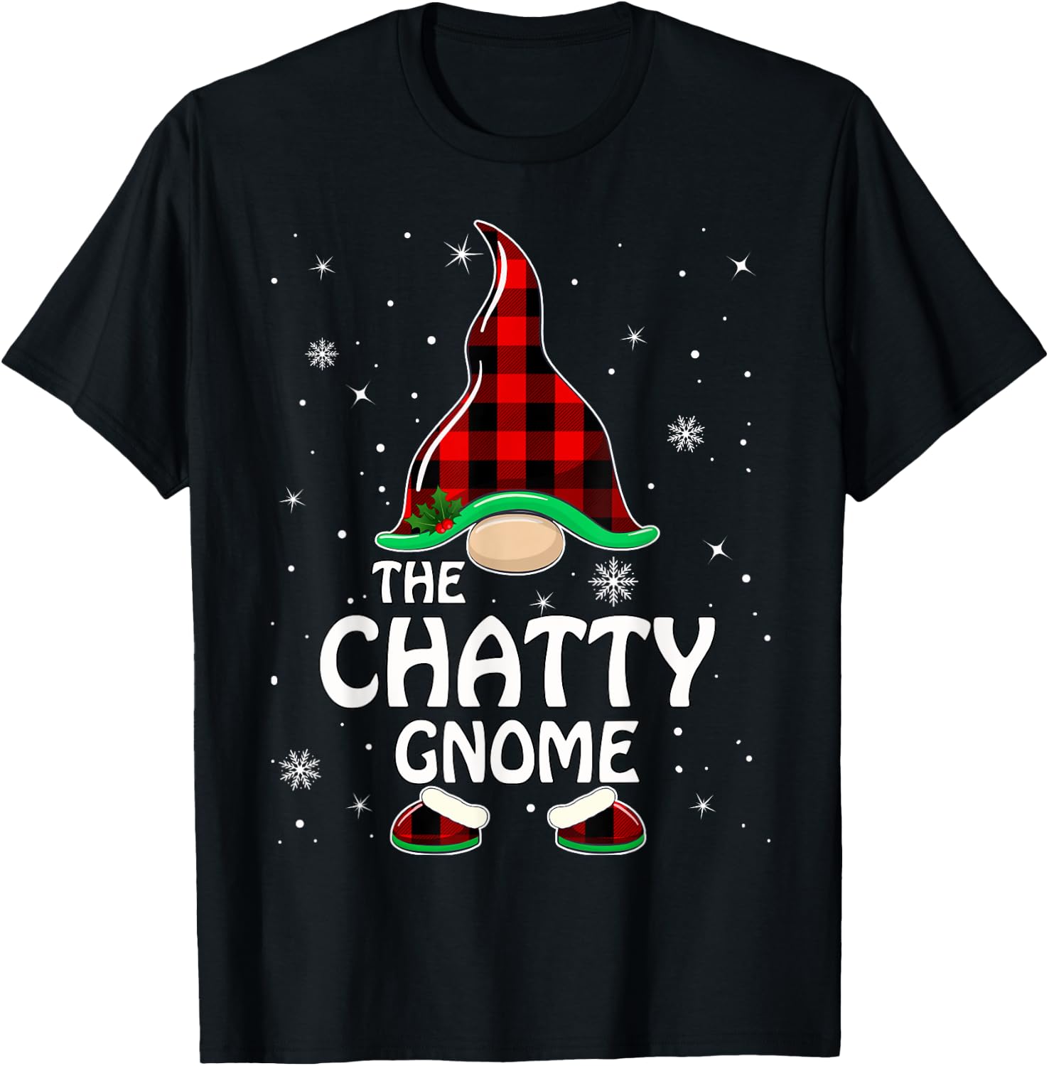 Chatty Gnome Buffalo Plaid Matching Family Christmas Pajama T-Shirt - T-Shirt | Black