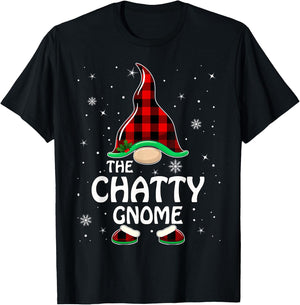 Chatty Gnome Buffalo Plaid Matching Family Christmas Pajama T-Shirt - T-Shirt | Black