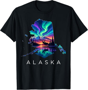 Alaska Moose Animal Alaskan Map T-Shirt - T-Shirt | Black