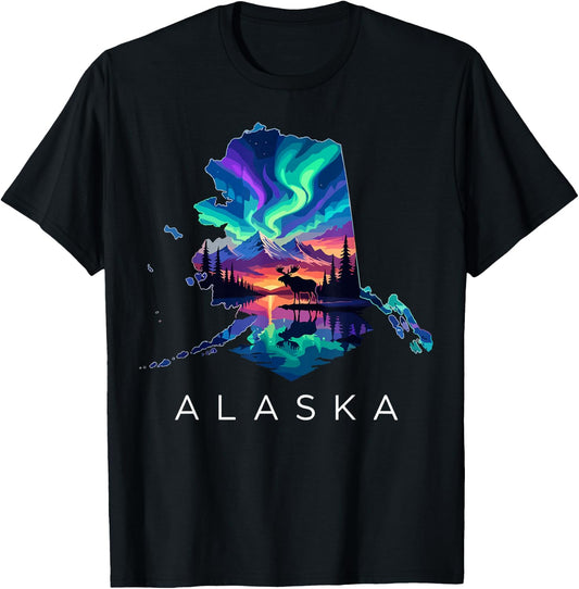 Alaska Moose Animal Alaskan Map T-Shirt - T-Shirt | Black