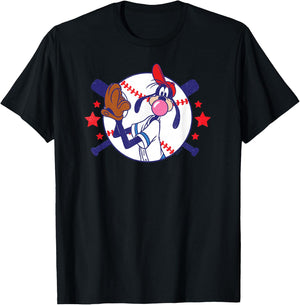 Disney Goofy Baseball Pitcher Bubble Gum Distressed T-Shirt - T-Shirt | Black