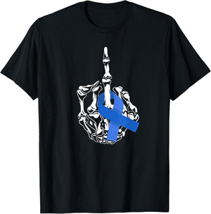 Fuck Colon Cancer Middle Finger Ribbon Colon Cancer T-Shirt - T-Shirt | Black