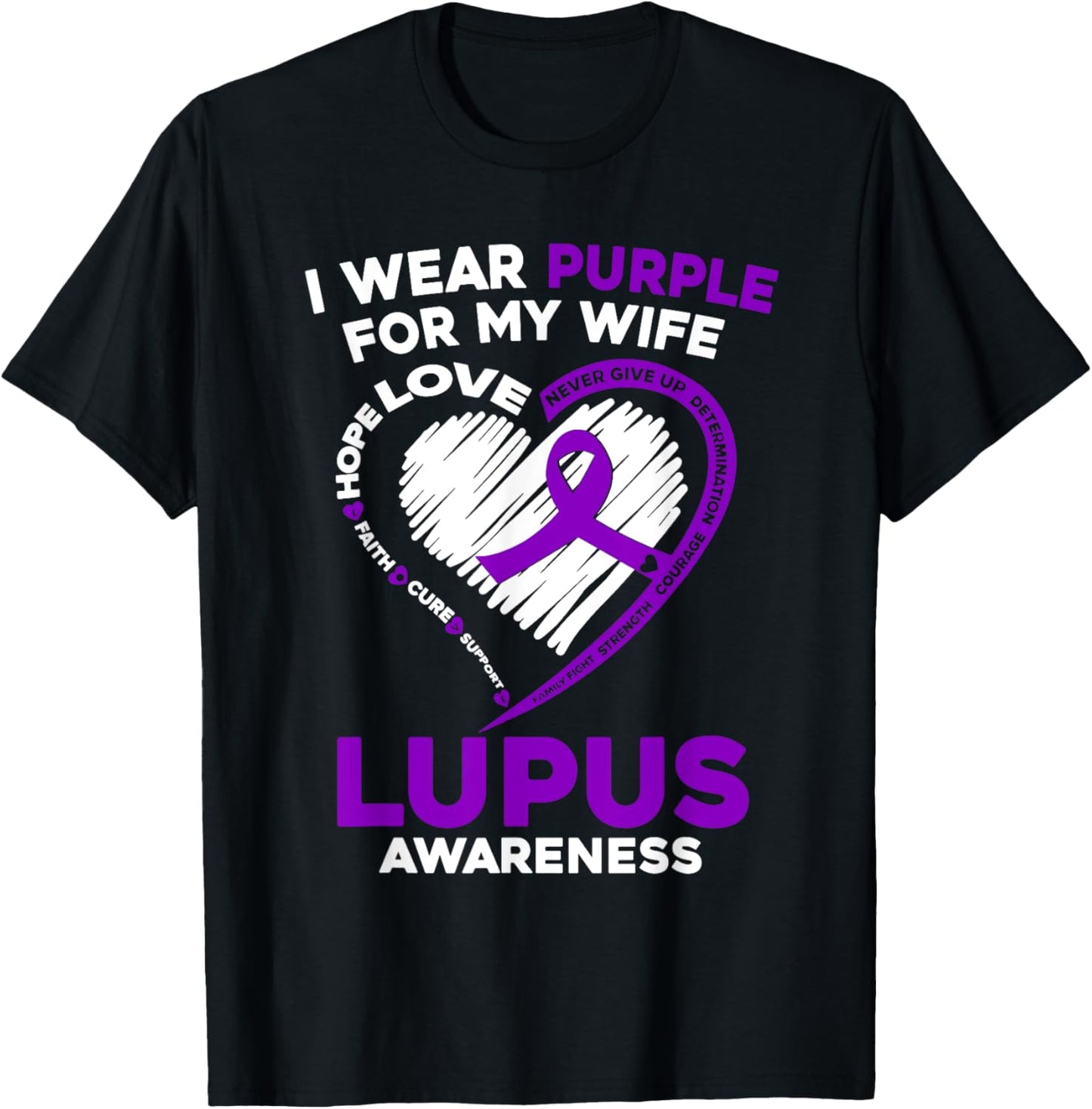 Wear Purple For My Wife Lupus Awareness Purple Support T-Shirt - T-Shirt | Black