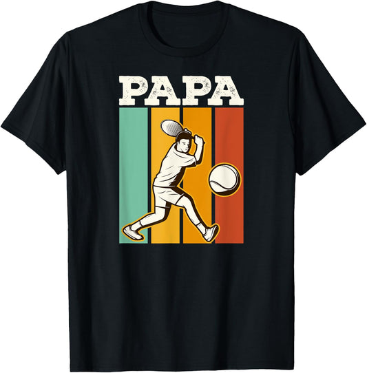 Tennis Papa 70s Retro Style Tennis Fathers Day T-Shirt - T-Shirt | Black