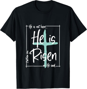 He Is Risen Shirt Easter Christian Cross Men Women Kids T-Shirt - T-Shirt | Black