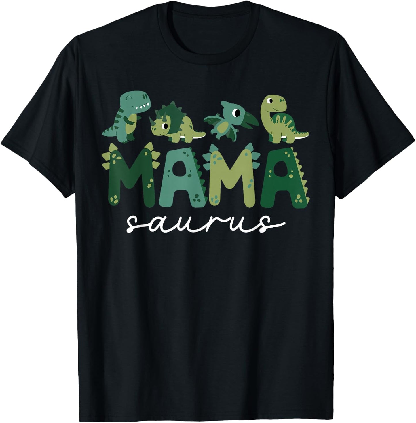 Mama Saurus Mom Dinosaur Three Rex Birthday Boy Girl Family T-Shirt - T-Shirt | Black