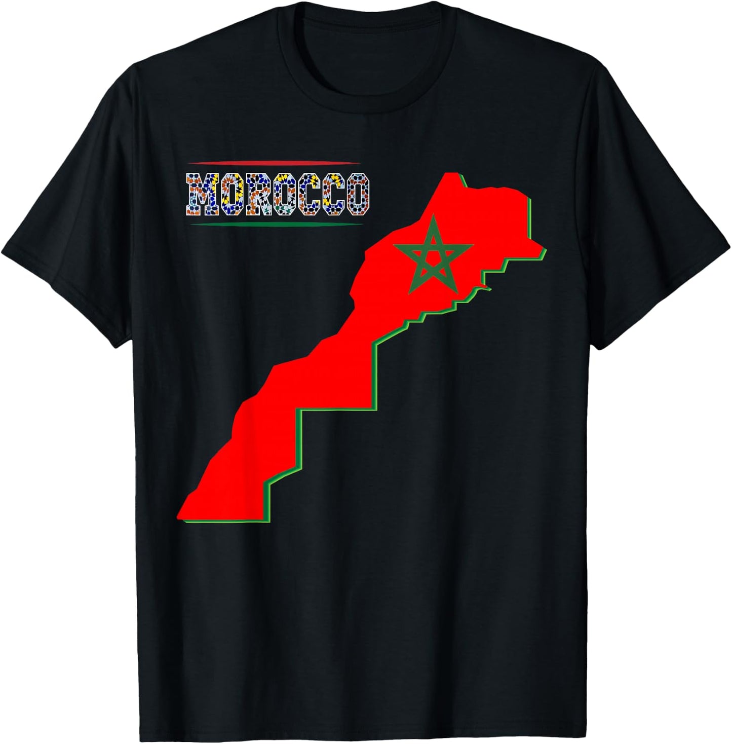 Morocco Map Flag Shirt Retro Moroccan Flag Morocco Men Women T-Shirt - T-Shirt | Black