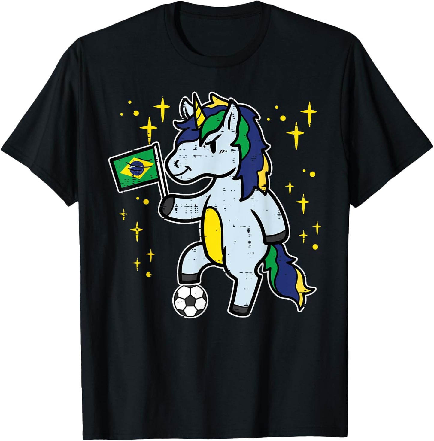 Brazil Flag Unicorn Football Soccer Fan Women Girls Kids T-Shirt - T-Shirt | Black