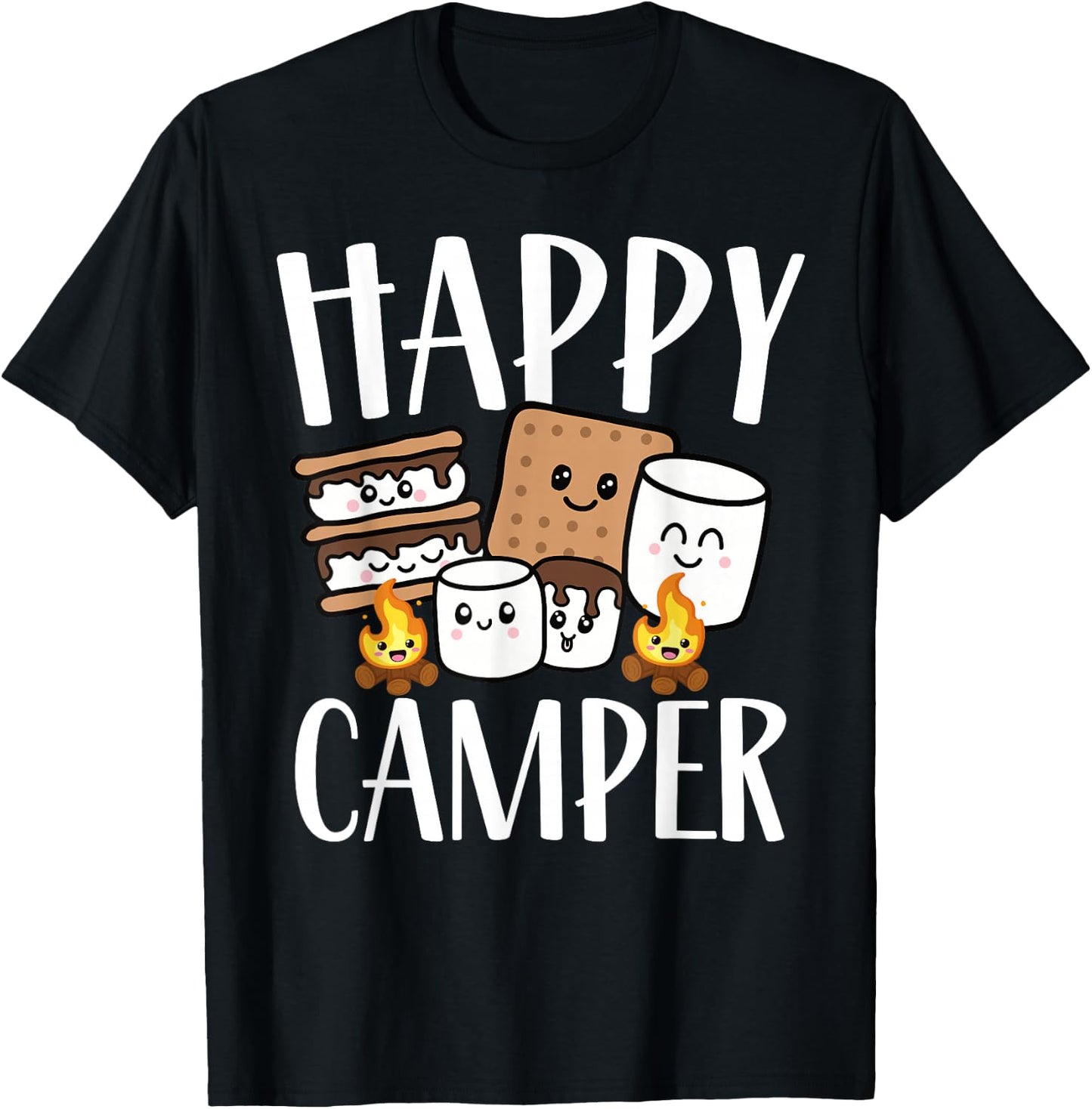Kawaii Smore Happy Camper Camping Crew Trip Campfire Squad T-Shirt - T-Shirt | Black