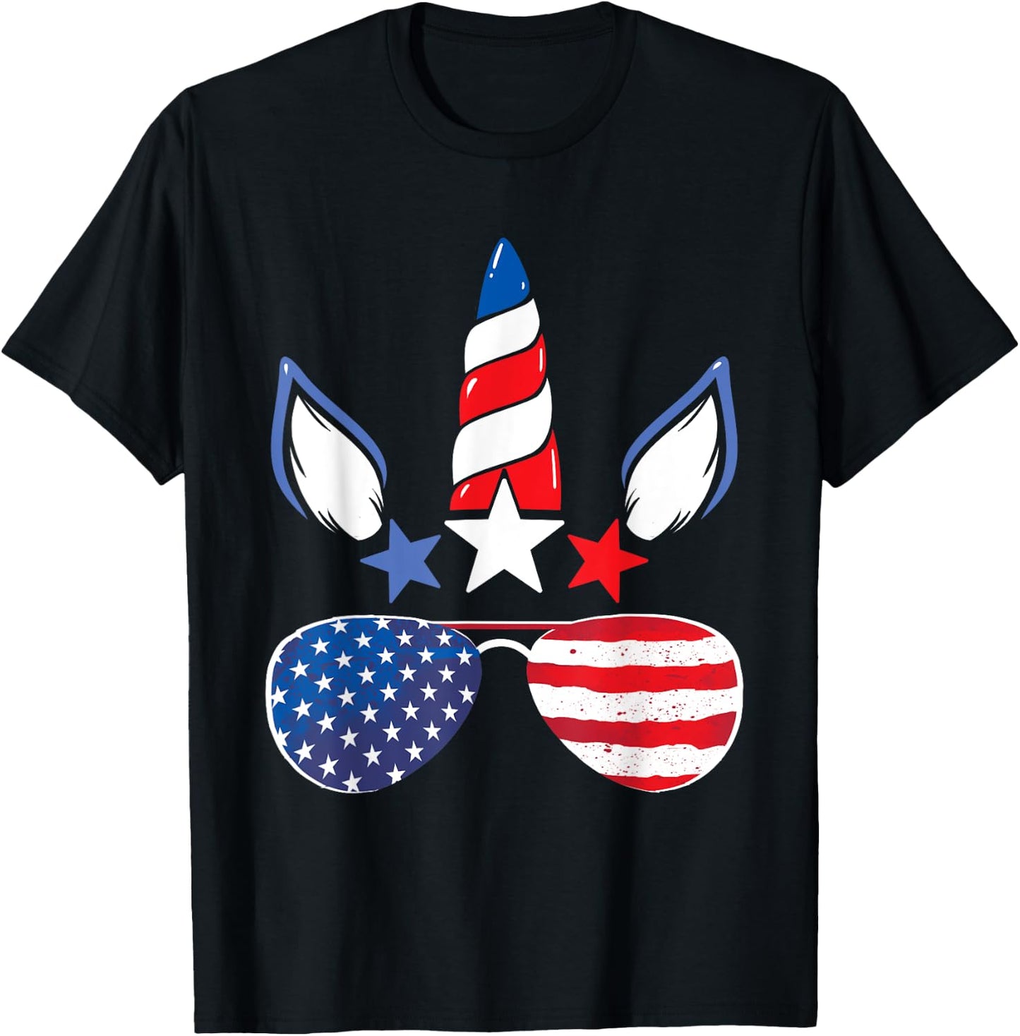 Unicorn 4th of July Girls Kids Women American Flag T-Shirt - T-Shirt | Black