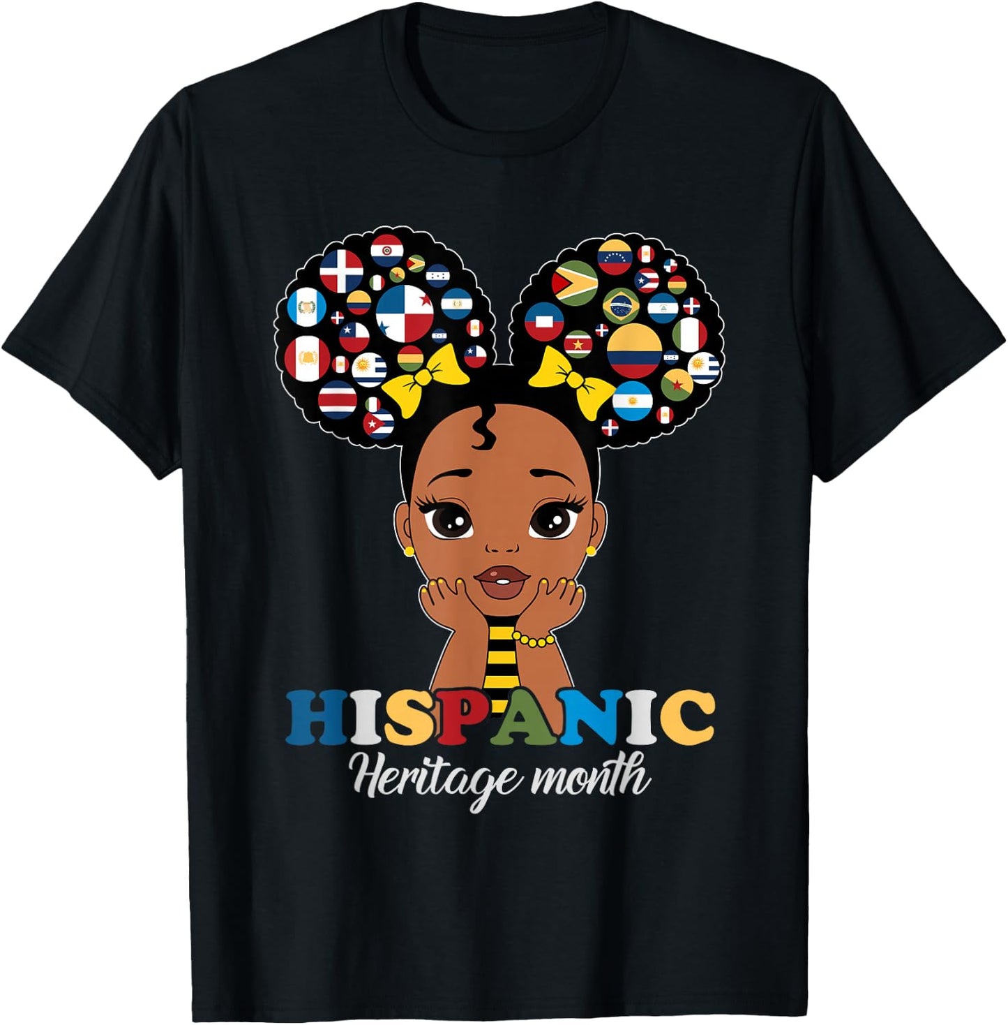 Girls Hispanic Heritage Month Latino Countries Flags Kids T-Shirt - T-Shirt | Black