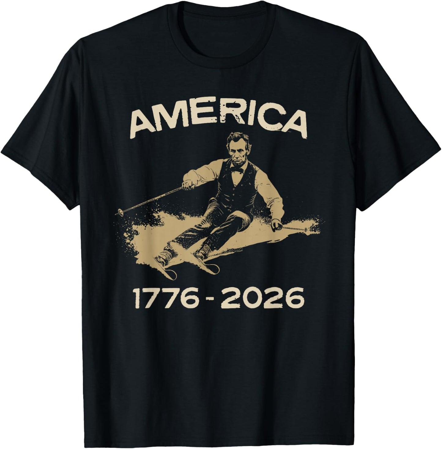 America 1776 2026 Abraham Lincoln Skiing President Graphic T-Shirt - T-Shirt | Black