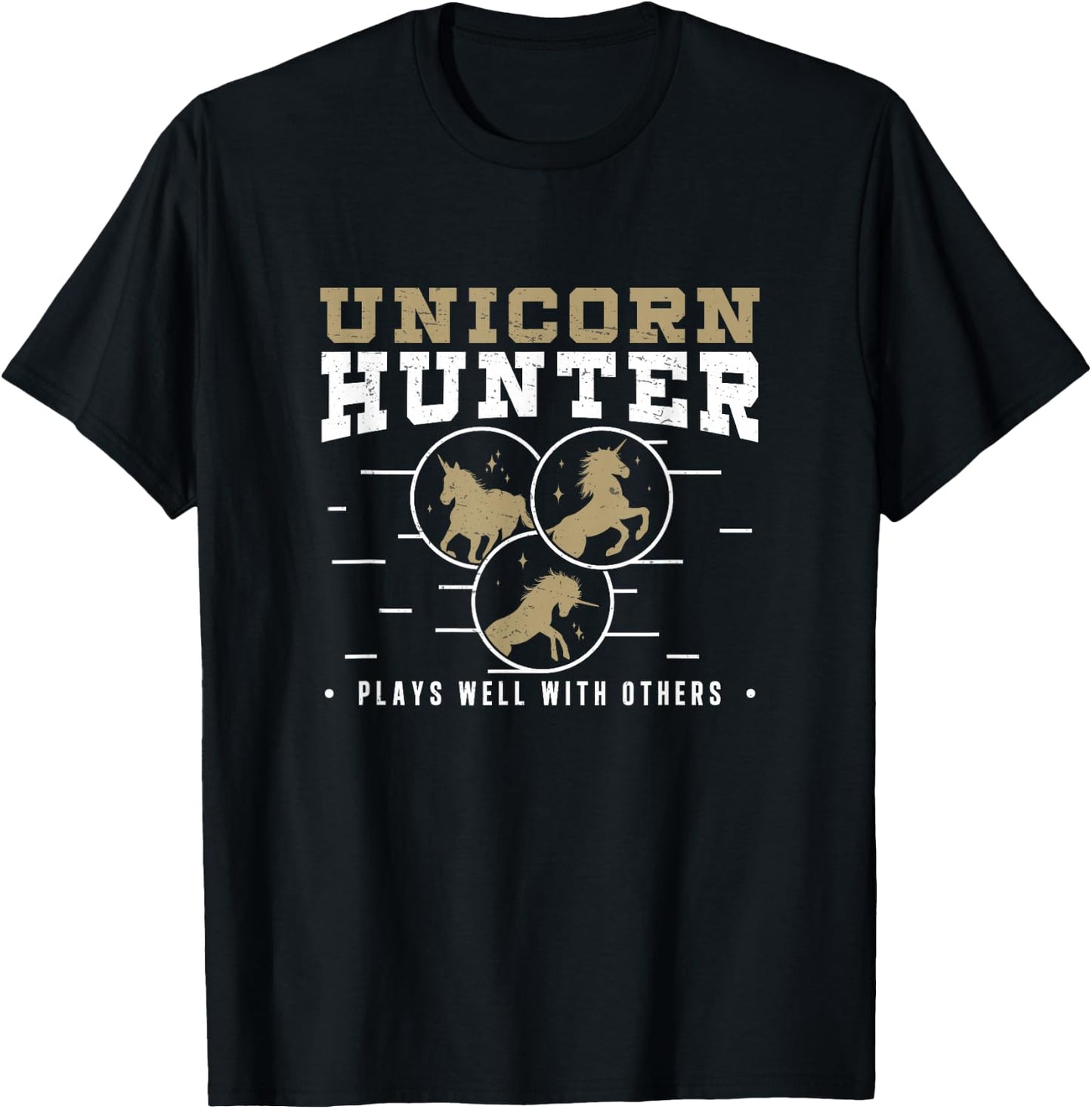 Funny Unicorn Hunter Plays Well With Others Polyamory Couple T-Shirt - T-Shirt | Black