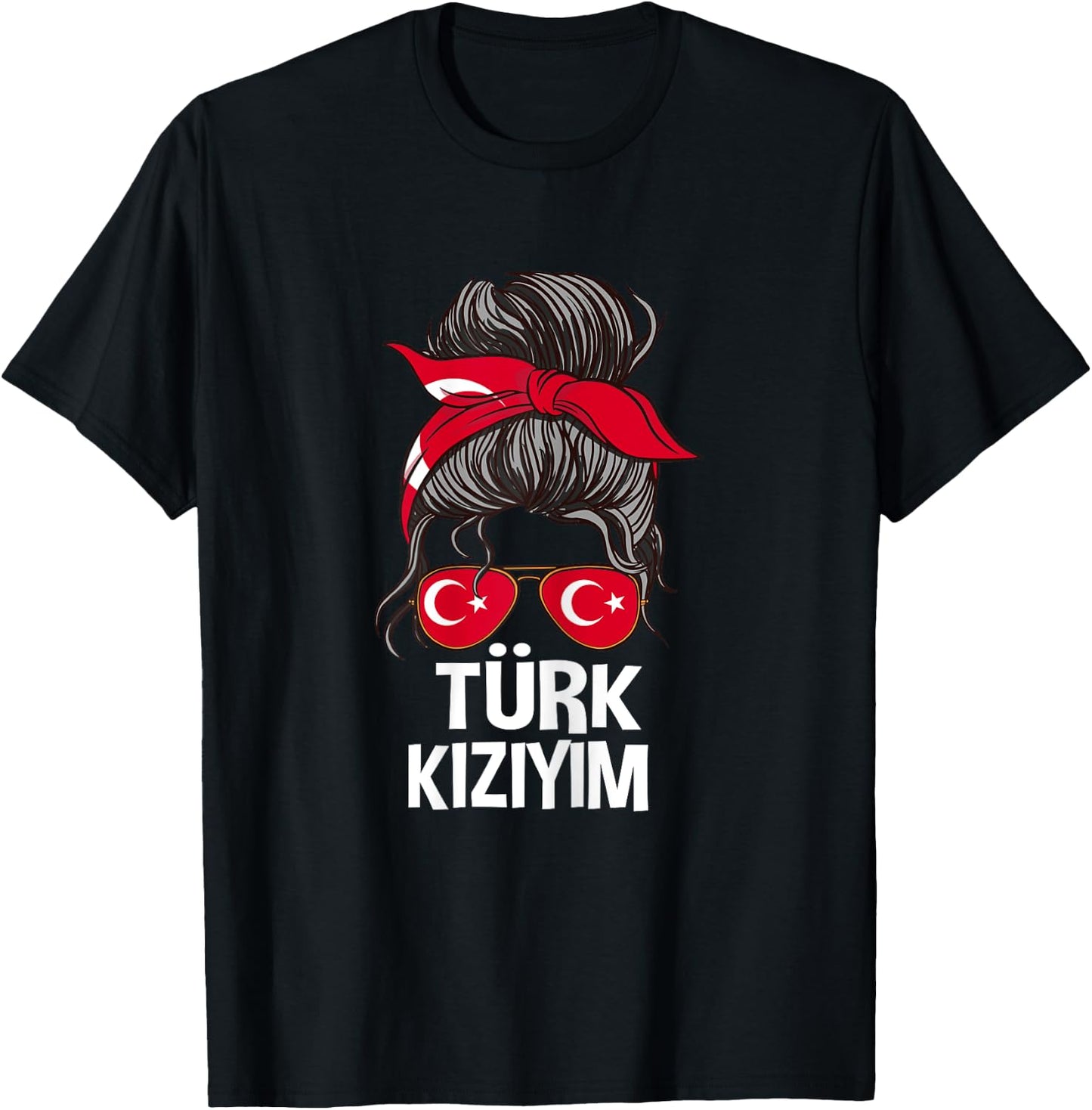 Türk Kiziym Turkish Flag Pride Woman Messy Hair T-Shirt - T-Shirt | Black
