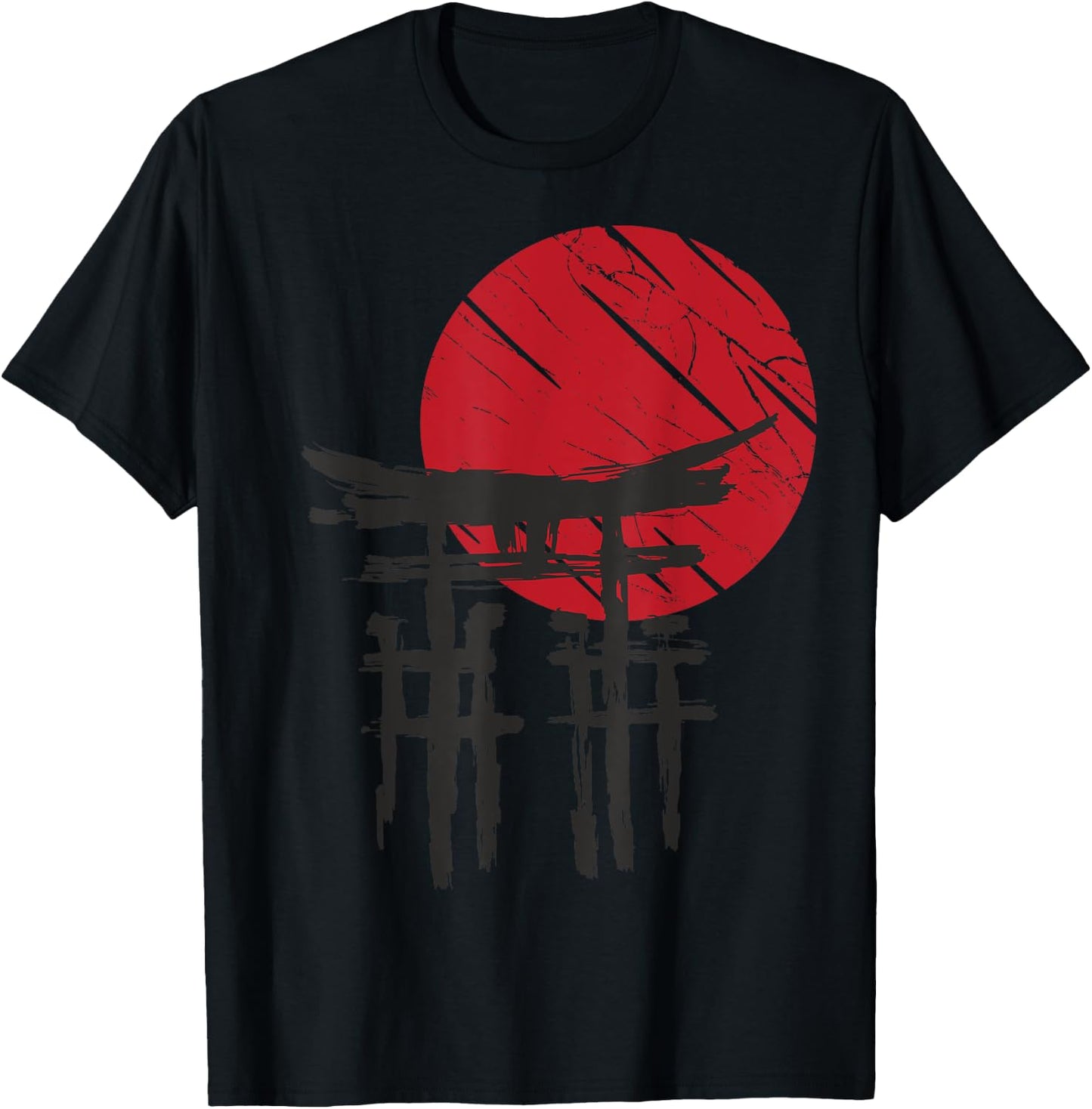 Japanischer Tempel Anime Japan Red Moon Vintage Art Samurai T-Shirt - T-Shirt | Black
