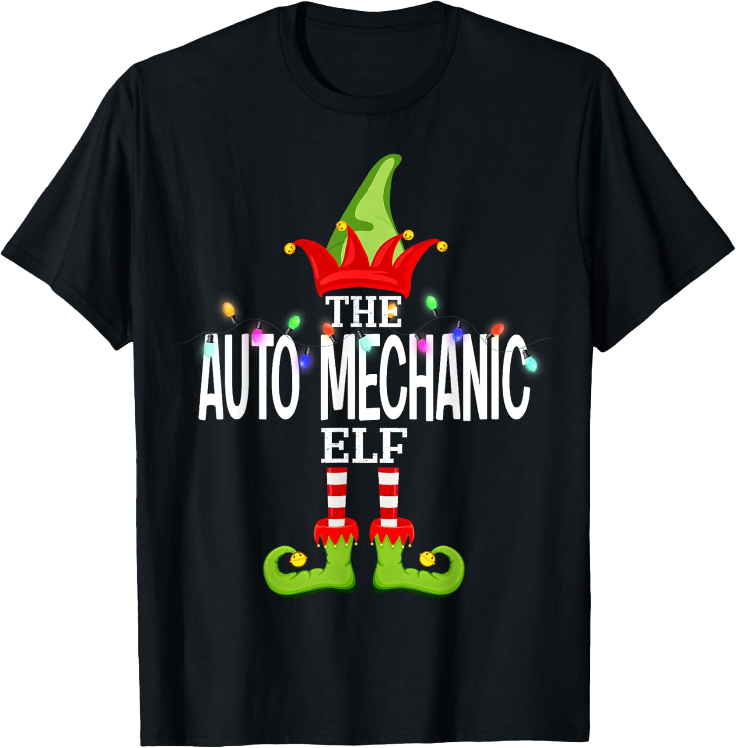 The Auto Mechanic Elf Christmas Matching Pajamas T-Shirt - T-Shirt | Black