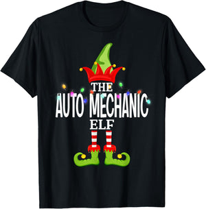 The Auto Mechanic Elf Christmas Matching Pajamas T-Shirt - T-Shirt | Black