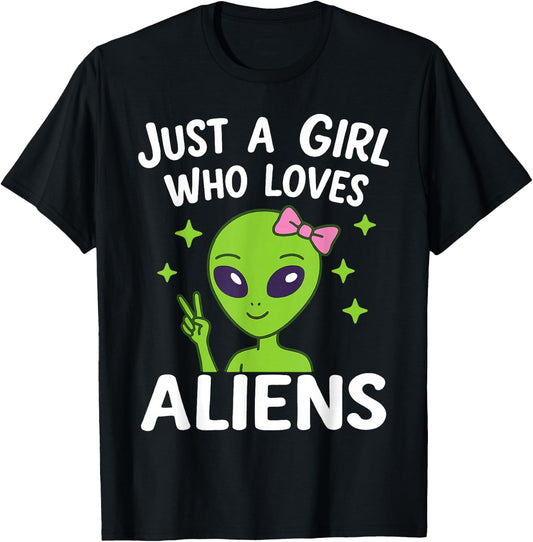 Just a Girl Who Loves Aliens Cute Kawaii Space Lover Women T-Shirt - T-Shirt | Black