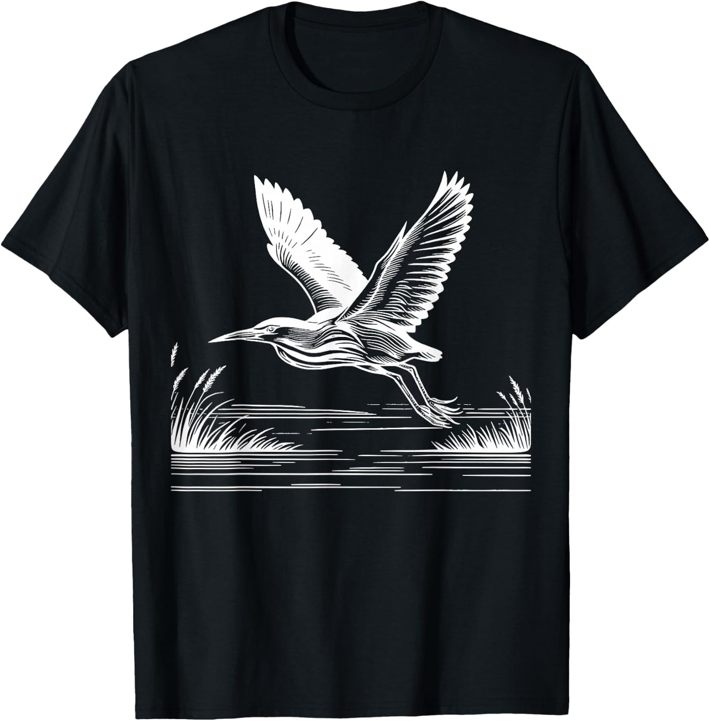 Line Art Bird & Ornithologist American Bittern T-Shirt - T-Shirt | Black
