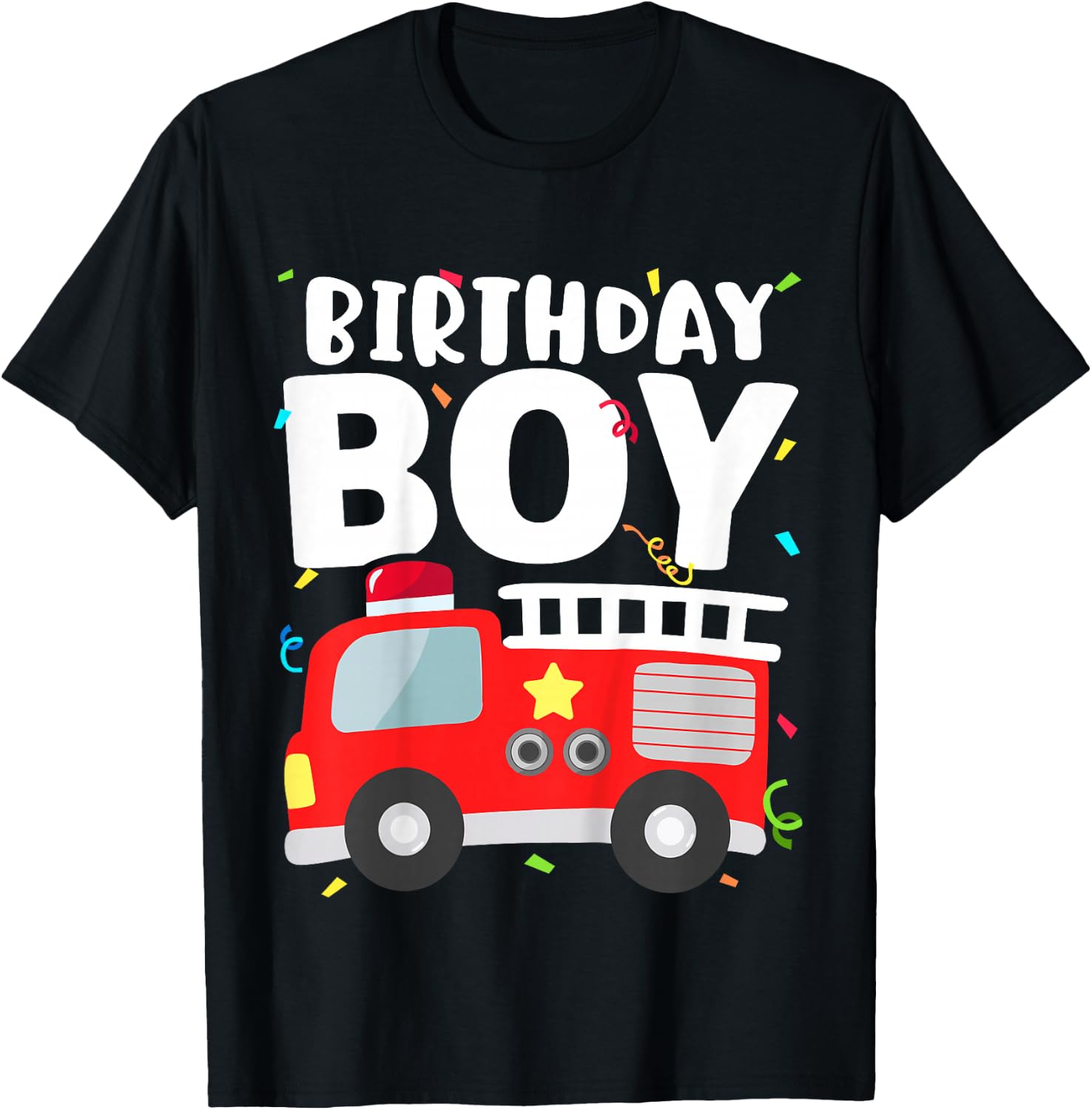 Kids Birthday Boy Fire Truck Party Firefighter Theme Toddler T-Shirt - T-Shirt | Black