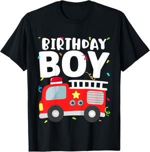 Kids Birthday Boy Fire Truck Party Firefighter Theme Toddler T-Shirt - T-Shirt | Black