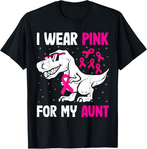 I Wear Pink For My Aunt Breast Cancer Support Squad T-rex T-Shirt - T-Shirt | Black