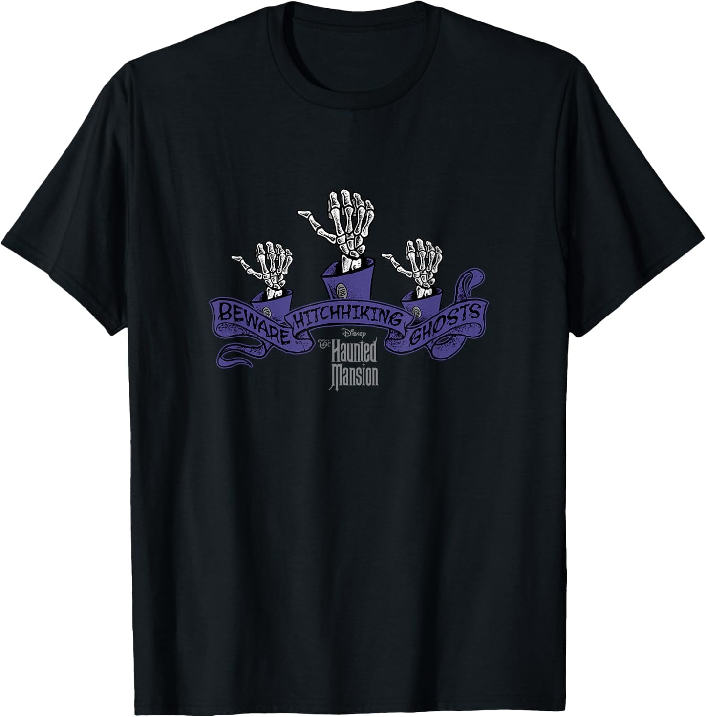 The Haunted Mansion Beware Hitchhiking Ghosts Retro Logo T-Shirt - T-Shirt | Black