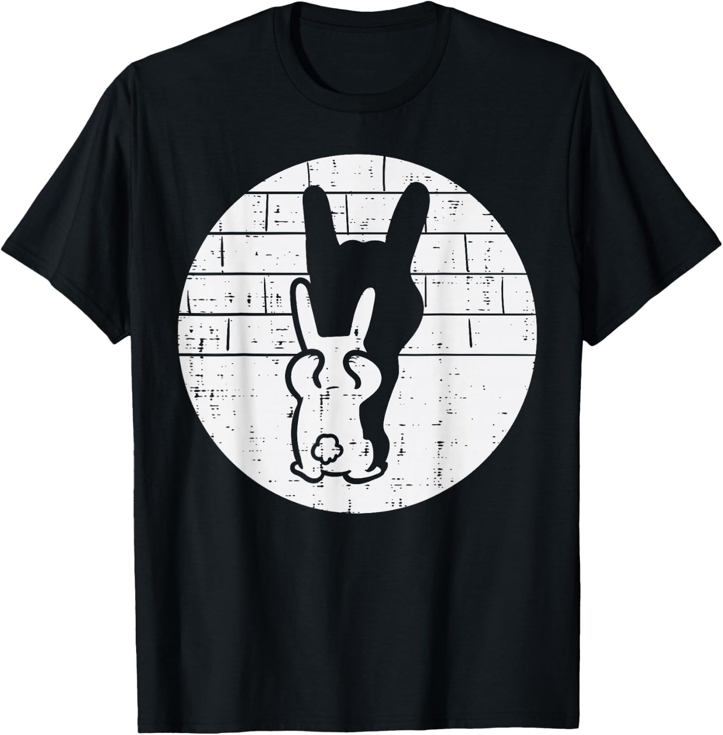 Easter Bunny Shadow Rock Hand Rabbit Rocker Boys Kids Men T-Shirt - T-Shirt | Black
