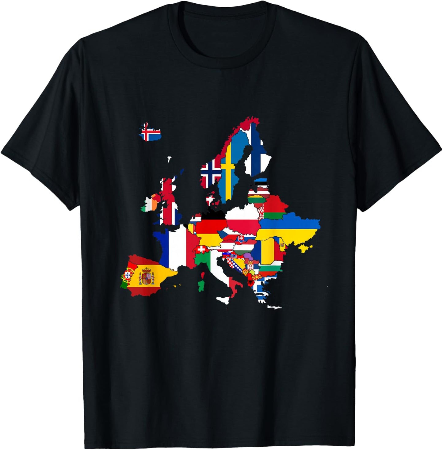 Europe,European flags,Flags of Europe,Europe map. T-Shirt - T-Shirt | Black
