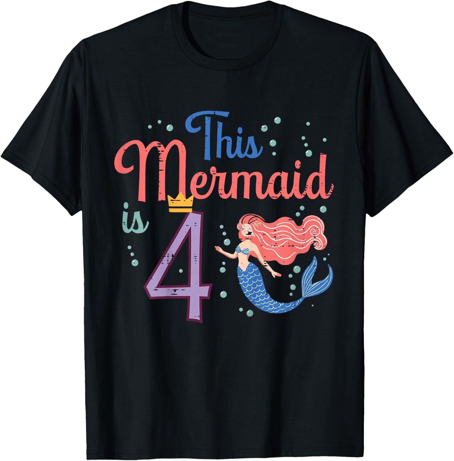 This Mermaid Is 4 4th Birthday Four Year Old Bday Girls Kids T-Shirt - T-Shirt | Black