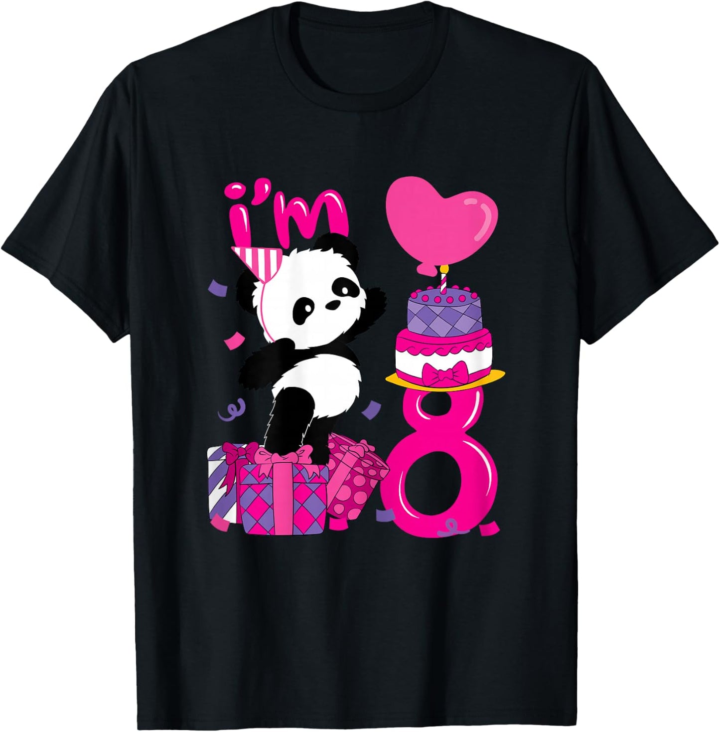 8 Years Old Girl Birthday Panda T-Shirt - T-Shirt | Black