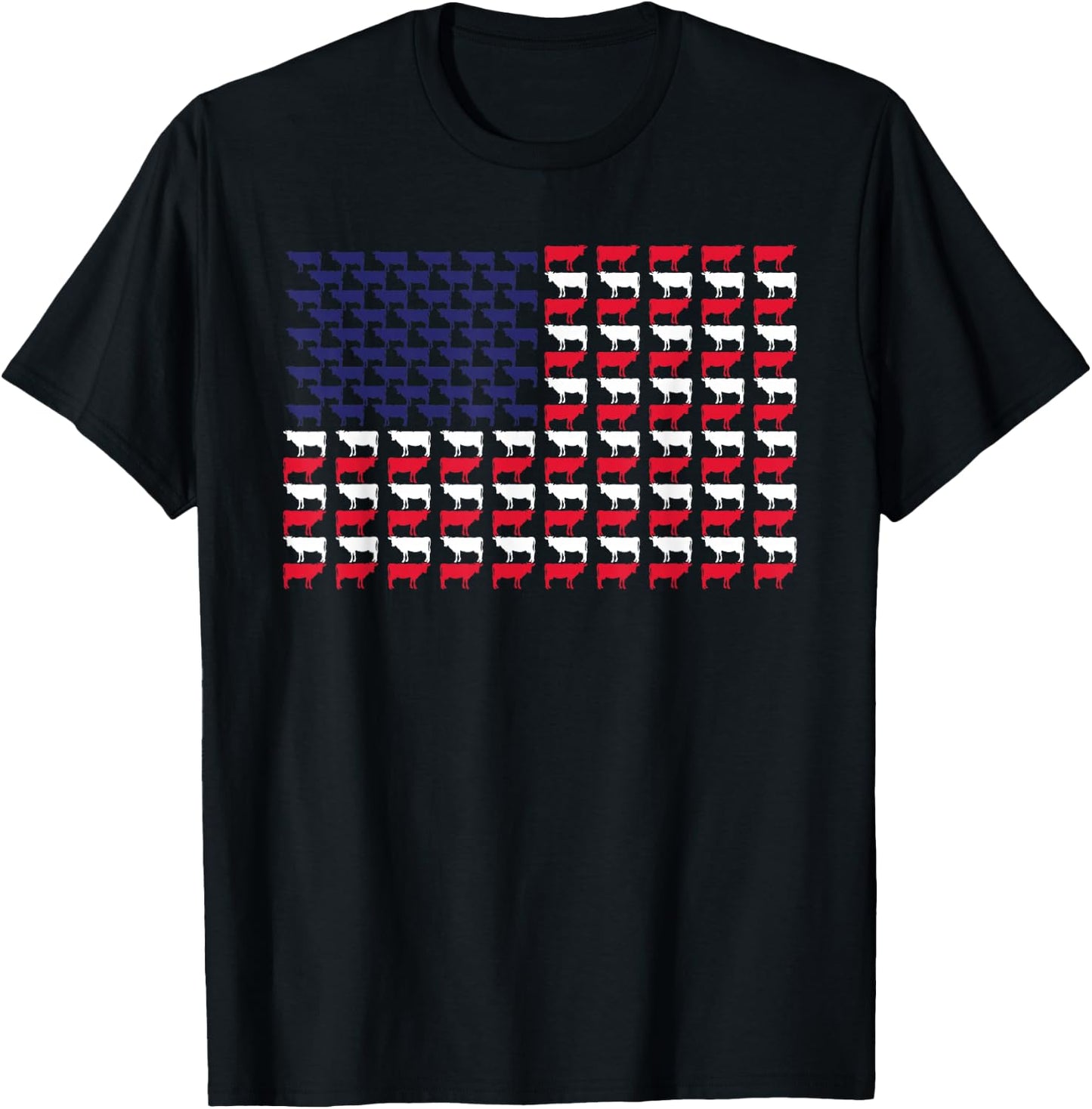 Cow American Flag 4th of July Patriotic T-Shirt - T-Shirt | Black