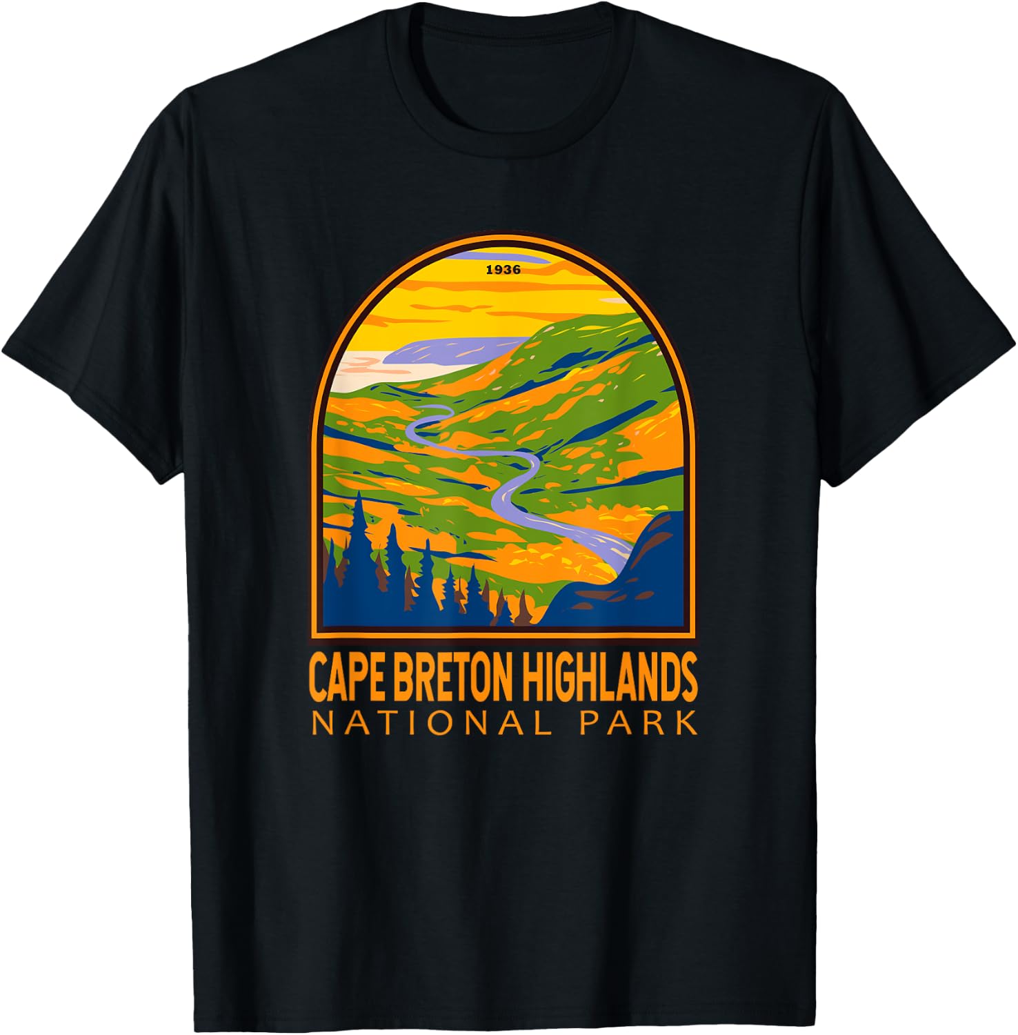 Cape Breton Highlands National Park Canada Vintage Emblem T-Shirt - T-Shirt | Black