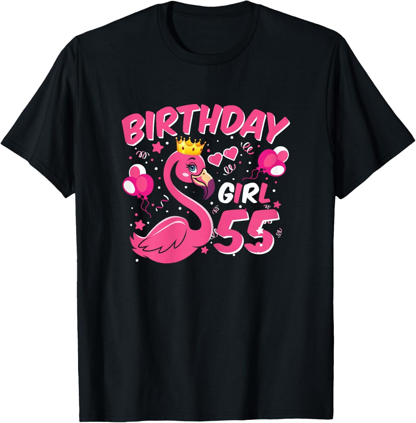 55th Birthday Gift Flamingo Fan 55 Year Old Women 55th Bday T-Shirt - T-Shirt | Black