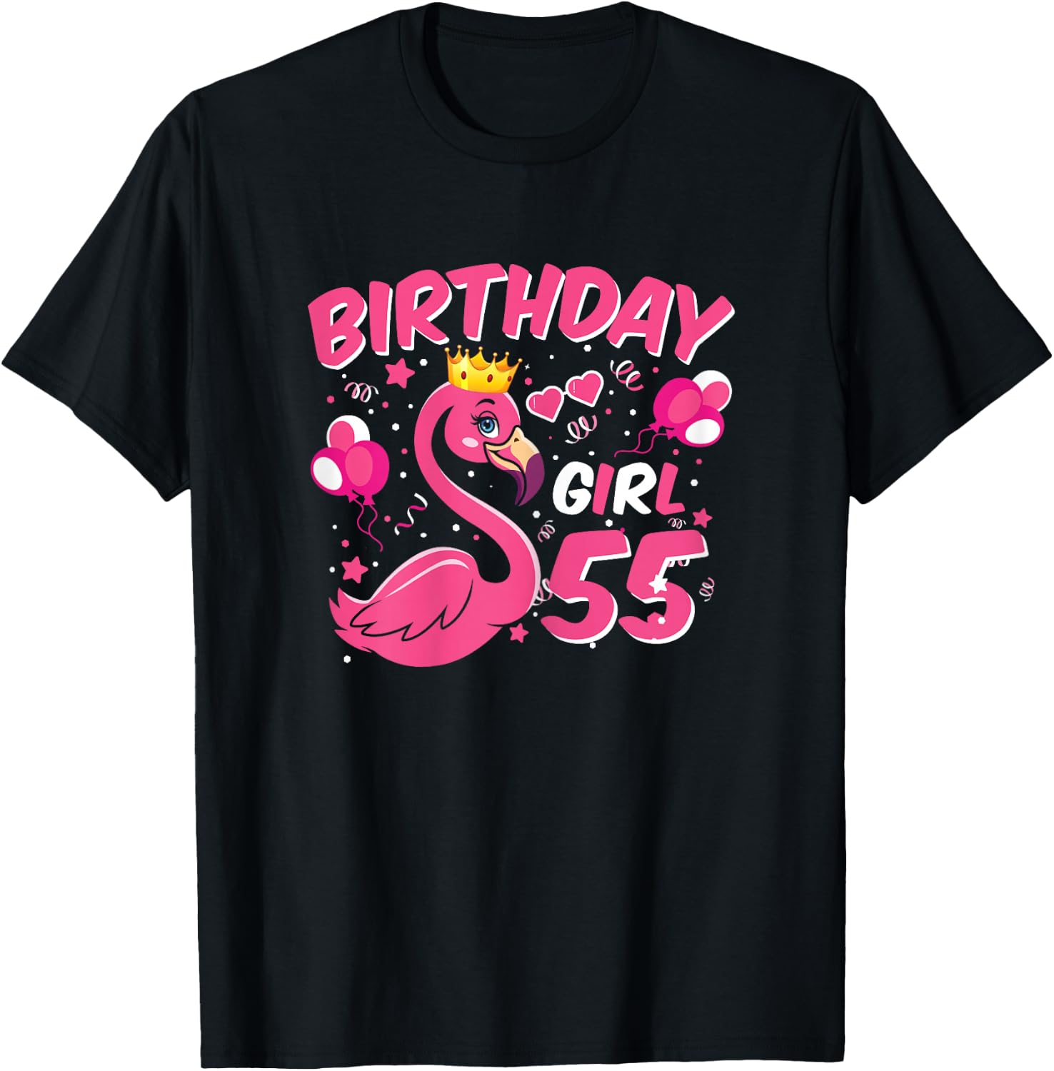 55th Birthday Gift Flamingo Fan 55 Year Old Women 55th Bday T-Shirt - T-Shirt | Black