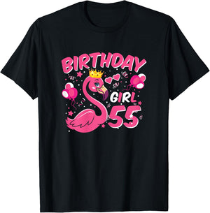 55th Birthday Gift Flamingo Fan 55 Year Old Women 55th Bday T-Shirt - T-Shirt | Black