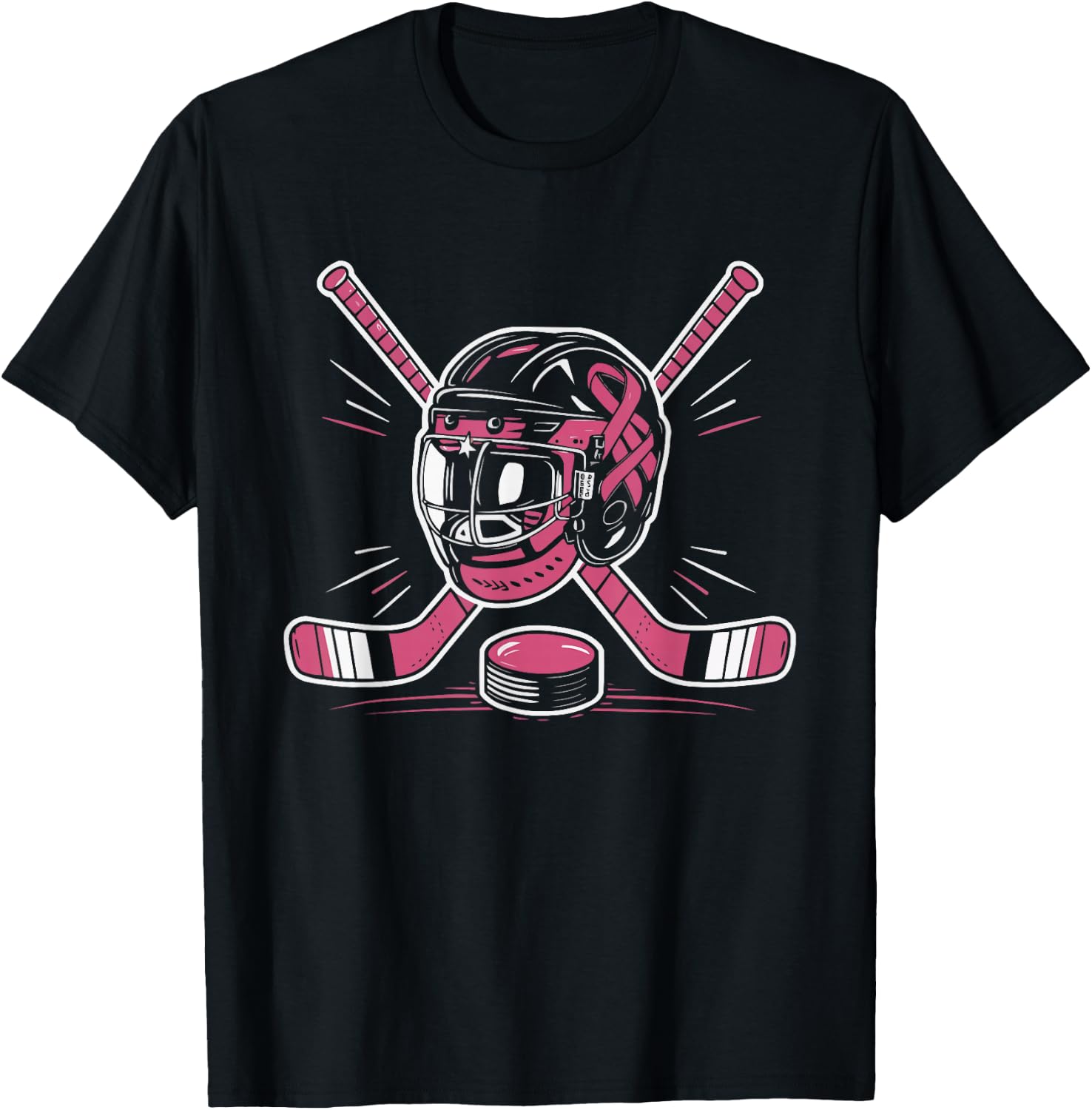 Ice Hockey Breast Cancer Awareness Month Pink Ribbon T-Shirt - T-Shirt | Black